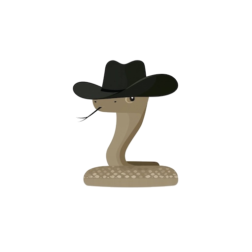 The Vegas Rattler — a rattlesnake in a black cowboy hat